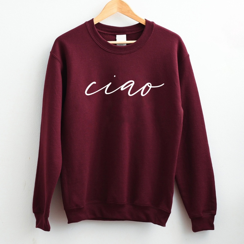 Ciao Hello Unisex Crewneck Sweatshirt Maroon